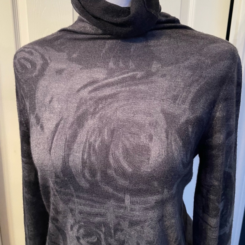 Avant Toi Cashmere Silk Floral Grey  Turtleneck S - Picture 2 of 9